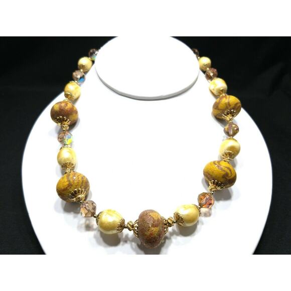 Vintage Vendome Art Bead Necklace Faux Baroque Pearls & AB Crystals 1960s - Picture 3 of 10